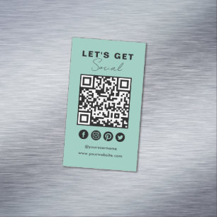 Connect With Us Social Media QR Code Summer Blue Magnetic Business Card