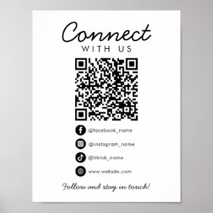 Connect with Us Social Media QR Code Template Poster