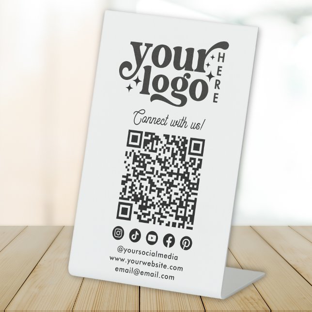 Connect with us Social Media QR Code White Pedestal Sign (Connect with us Social Media QR Code White Pedestal Sign)