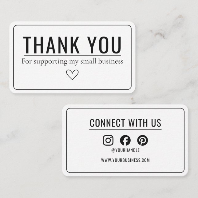 Connect With Us Thank You Minimalist Social Media Business Card (Front/Back)