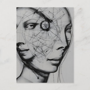 Connected Black and White Drawing  Postcard