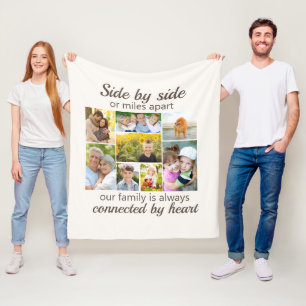 Connected by Heart White 8 Family Photo Collage Fleece Blanket
