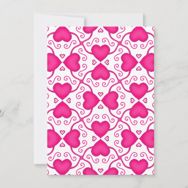 Connected Hearts Hot Pink on White Valentine's Day Holiday Card (Front)
