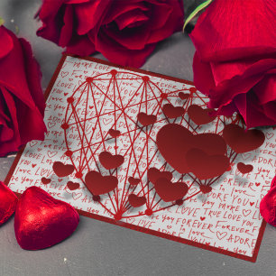 Connected Hearts with Romantic Words Valentine's Holiday Postcard