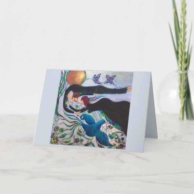Connected Lovers Romantic Whimsical Art Card (Front)