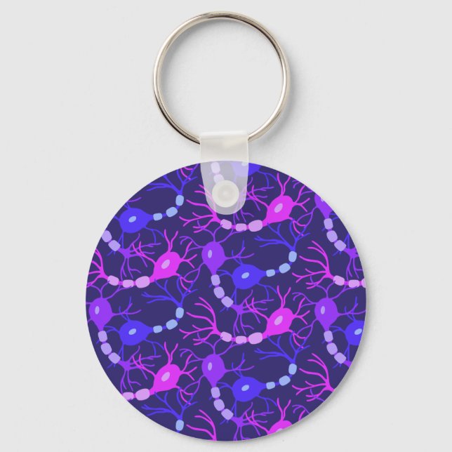 Connected Neurons Neon Purple Key Ring (Front)