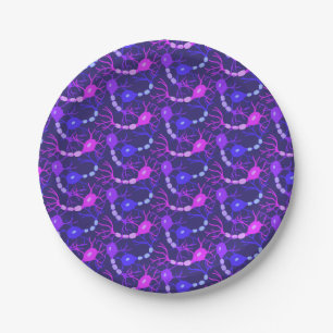 Connected Neurons Neon Purple Paper Plate