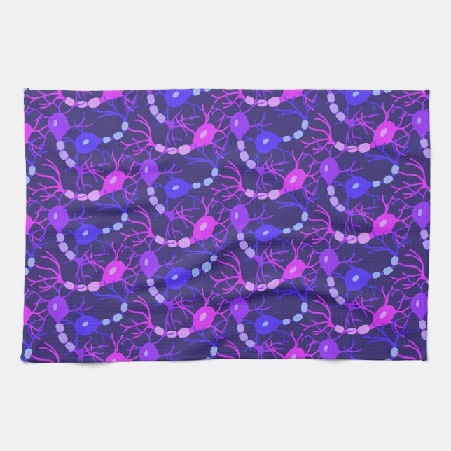 Connected Neurons Neon Purple Tea Towel (Horizontal)