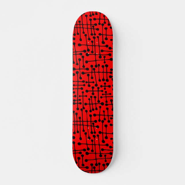 Connected Spots - Black on Red Skateboard (Front)