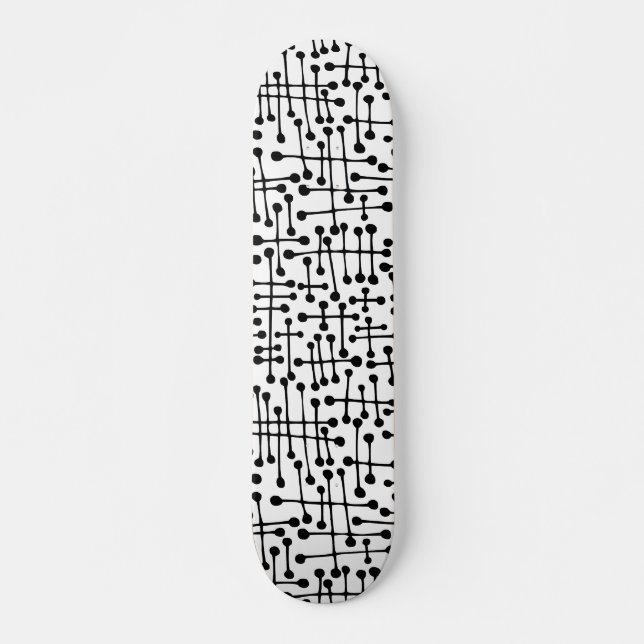 Connected Spots - Black on White Skateboard (Front)