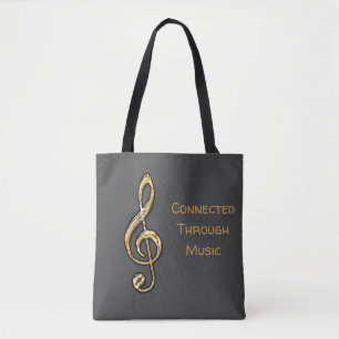 Connected Through Music Gold Treble Clef Tote Bag