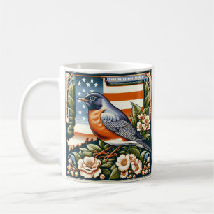 Connecticut American Robin Bird and State Flower Coffee Mug