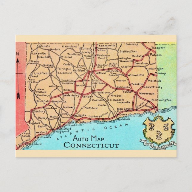  Connecticut Auto Map Postcard (Front)