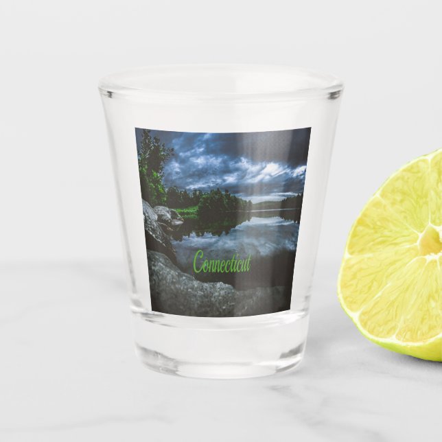 Connecticut Beutiful Lake Trees Shot Glass (Front)