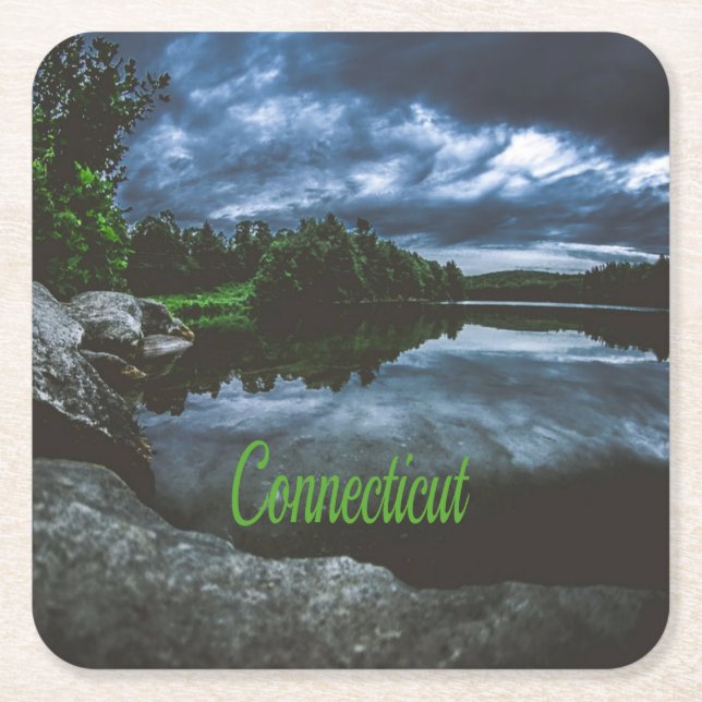 Connecticut Beutiful Lake Trees Square Paper Coaster (Front)