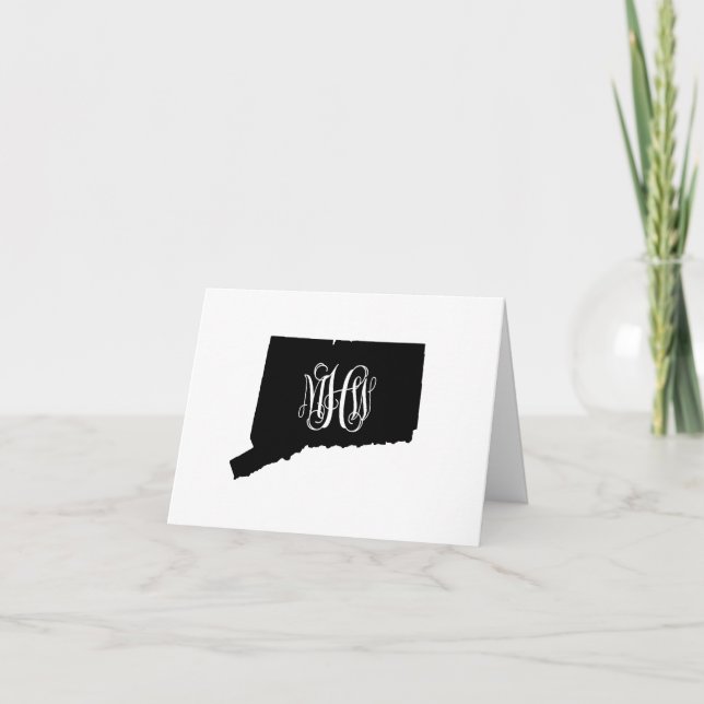 Connecticut Black White Vine Monogram DIY BG Thank You Card (Front)
