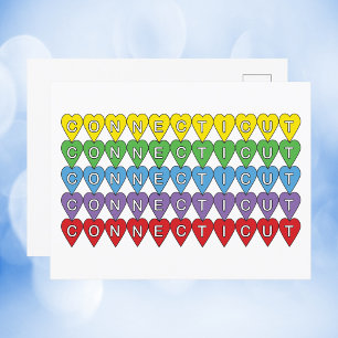 Connecticut Colourful Hearts Postcard