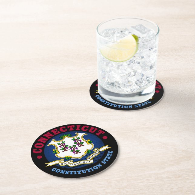 CONNECTICUT CONSTITUTION STATE FLAG ROUND PAPER COASTER (Insitu)