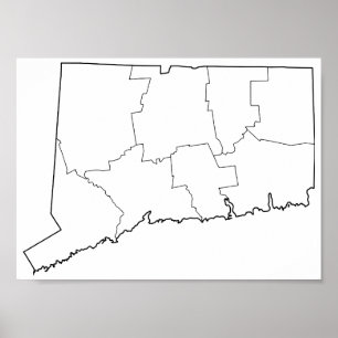 Connecticut Counties Blank Outline Map Poster
