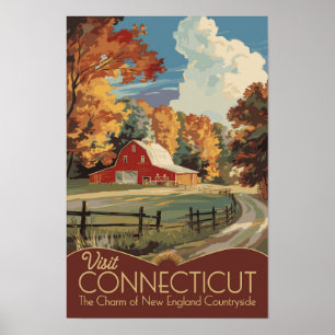 Connecticut Countryside Travel Art Vintage Poster