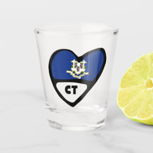 Connecticut, CT State Flag In Heart Shot Glass