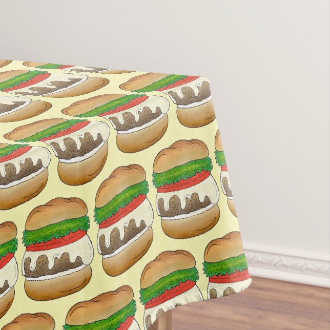 Connecticut CT Steamed Cheese Burger Cheeseburger Tablecloth (In Situ)