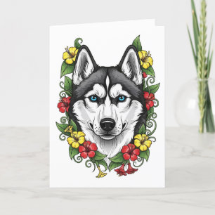 Connecticut Dog And Colourful Mirablis Blossom Holiday Card
