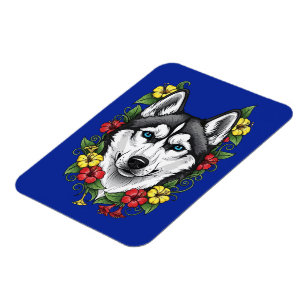 Connecticut Dog And Colourful Mirablis Blossom Magnet
