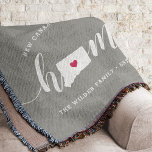 Connecticut Home State Personalised Throw Blanket<br><div class="desc">Show some home state pride with this cute rustic grey throw blanket featuring "home" in white calligraphy script lettering with a silhouette map of the state of Connecticut standing in for the letter "O." A red heart illustration inside the state map completes the design; you can change the position of...</div>