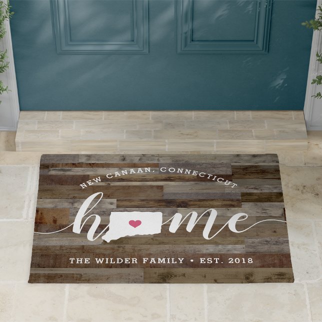 Connecticut Home State Personalised Wood Look Doormat (Creator Uploaded)