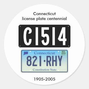 Connecticut license plate centennial classic round sticker
