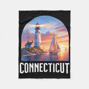 Connecticut Lighthouse Sailboat Souvenir Ocean Sea Fleece Blanket
