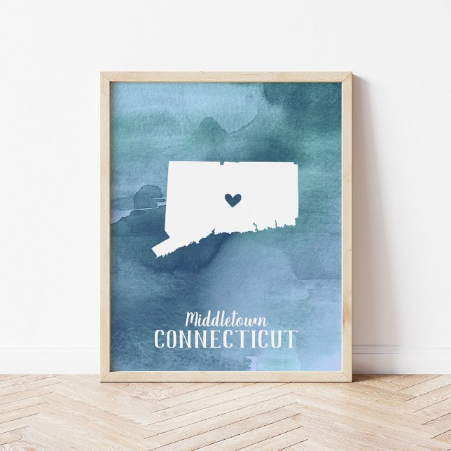Connecticut Map Blue Watercolor Personalised Art Poster (Creator Uploaded)