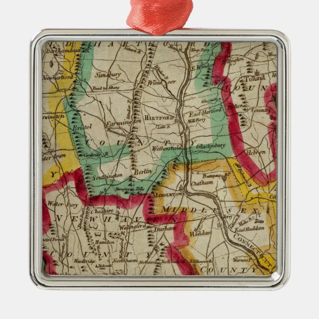 Connecticut Map Metal Tree Decoration (Front)