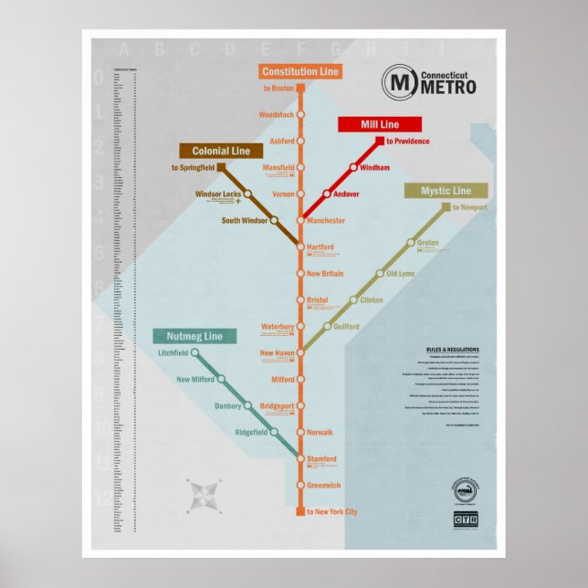 Connecticut Metro Map Poster (Front)