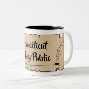 Connecticut Notary Public Scroll Feather Quill Two-Tone Coffee Mug