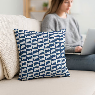 Connecticut Outline Pattern Blue and White Cushion