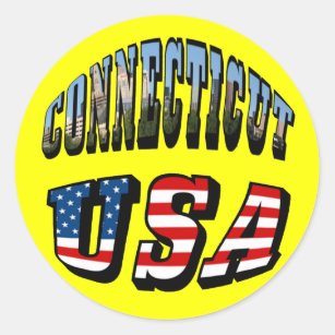 Connecticut Picture and USA Flag Text Classic Round Sticker