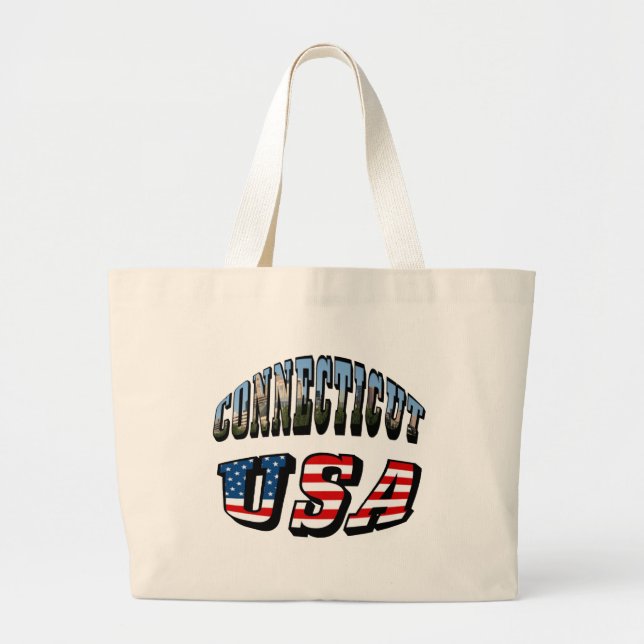 Connecticut Picture and USA Flag Text Large Tote Bag (Front)