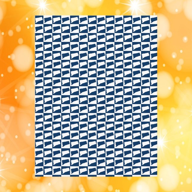Connecticut Pop Art Pattern Blue White Postcard (A postcard with a blue and white pattern featuring Connecticut.)