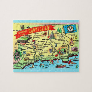 Connecticut Postcard Map Jigsaw Puzzle