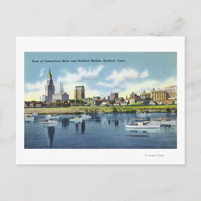 Connecticut River View of the Hartfort Skyline Postcard (Front)