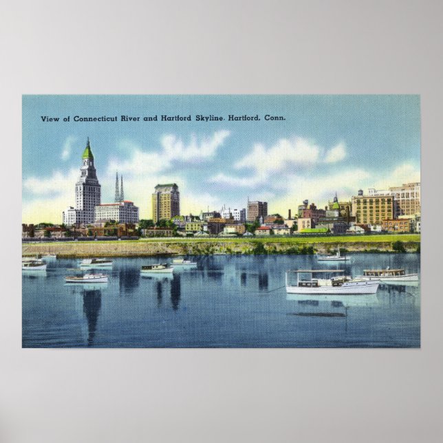 Connecticut River View of the Hartfort Skyline Poster (Front)