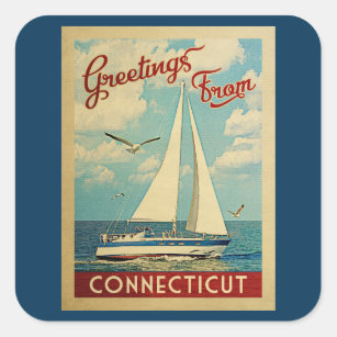 Connecticut Sailboat Vintage Travel Square Sticker