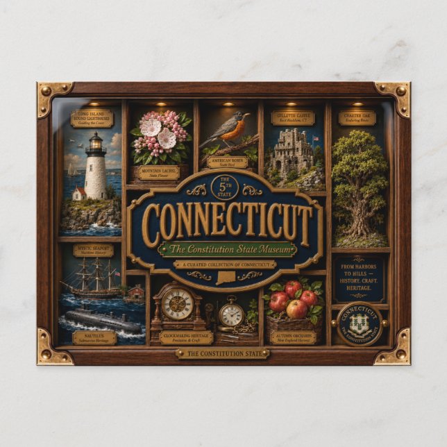 Connecticut Shadow Box 3D Figurine State Postcard (Front)