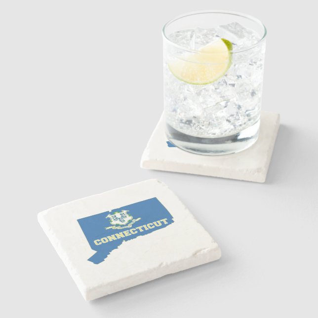 Connecticut Shaped State Flag Nutmegger Home Stone Coaster (Side)