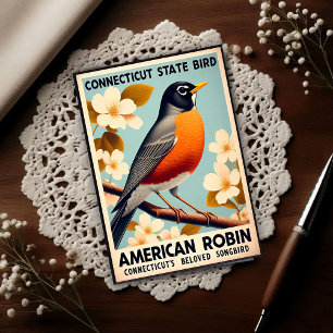 Connecticut State Bird - American Robin Vintage Postcard