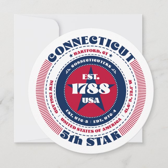 Connecticut State Circular Typography Flat Card (Front)