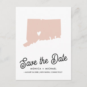 CONNECTICUT State Destination Wedding  ANY COLOR!  Announcement Postcard