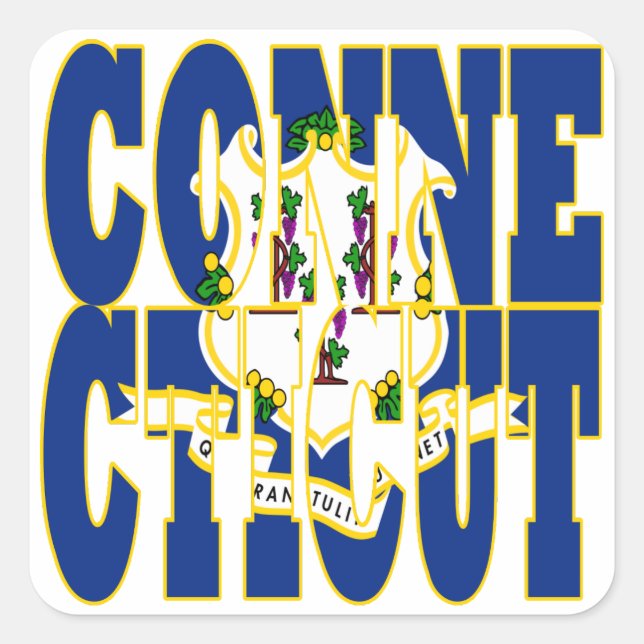 Connecticut state flag text square sticker (Front)